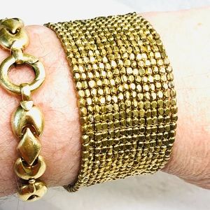 Elo7 Gold Plated Bugle Beads Stretch Large Cuff Bracelet Unisex